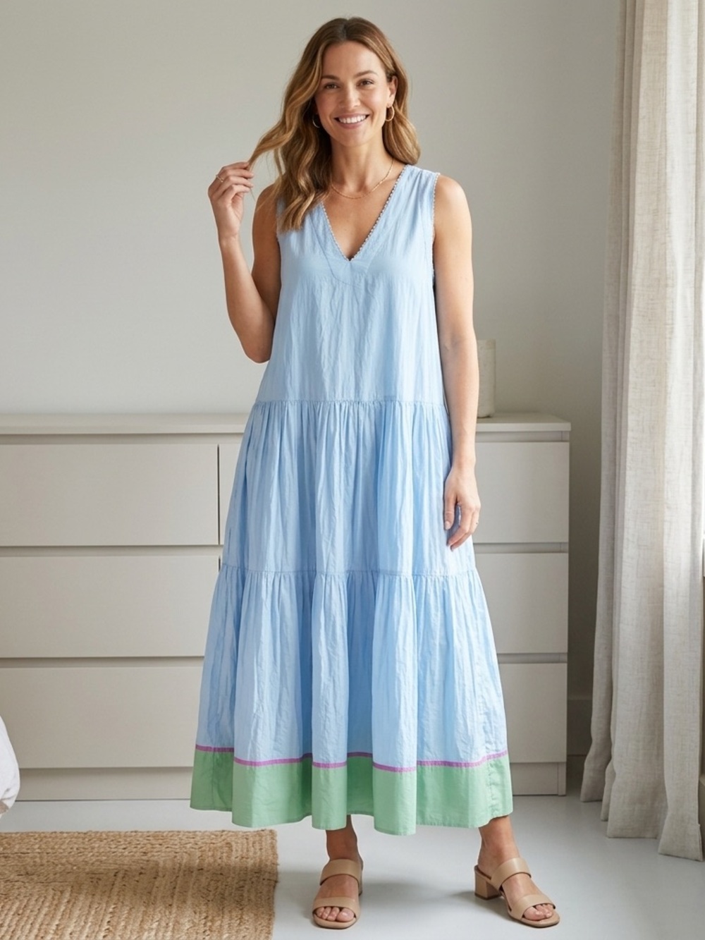NWT Péro Blue Maxi dress 100% Silk Size 42 L 10